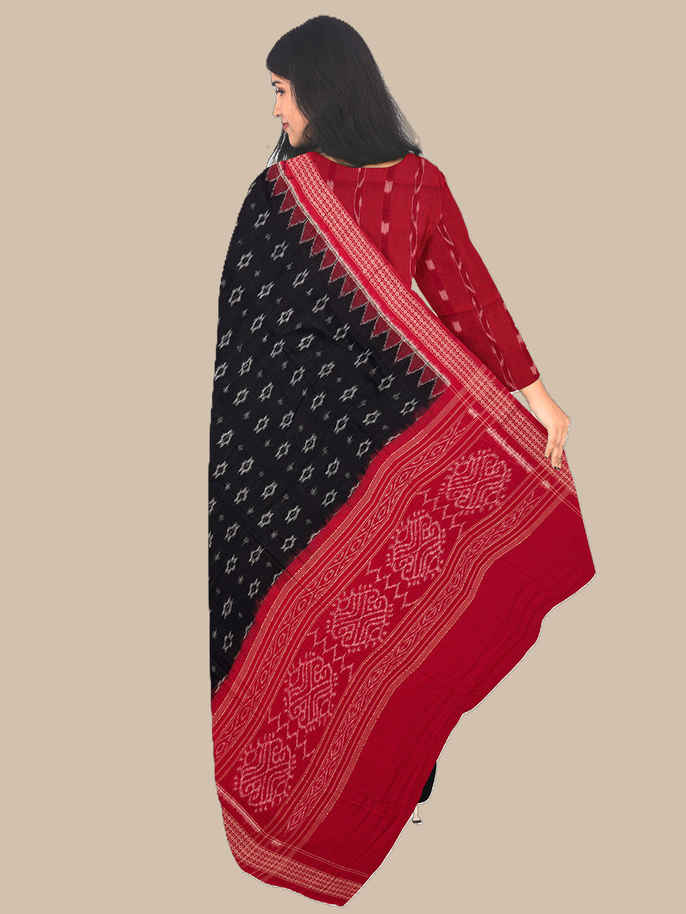 Scarlet Red and Black Sambalpuri Handloom Cotton Dress Material