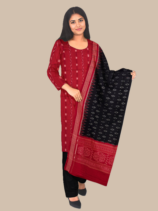 Scarlet Red and Black Sambalpuri Handloom Cotton Dress Material