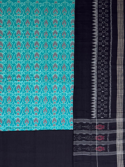 Sea Green and Black Sambalpuri Handloom Cotton Dress Material