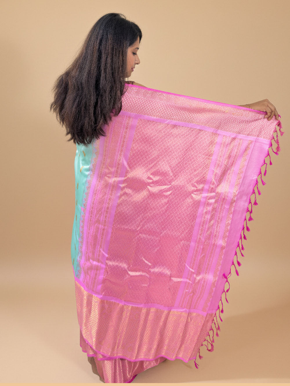 Sea Green and Pink Pure Silk Gadwal Handloom Saree