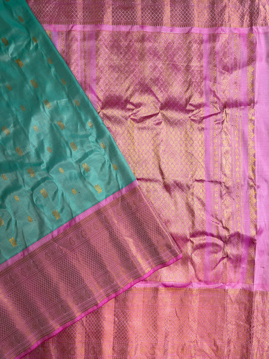 Sea Green and Pink Pure Silk Gadwal Handloom Saree