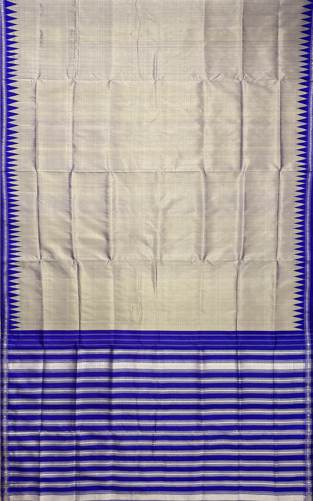 Silver and Royal Blue Handloom Berhampuri Pure Silk Patta Saree