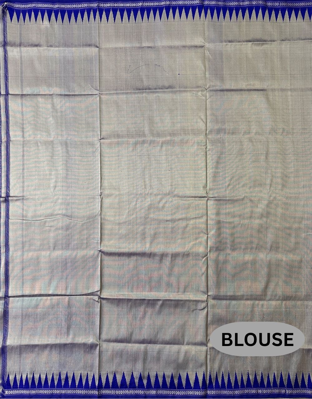 Silver and Royal Blue Handloom Berhampuri Pure Silk Patta Saree