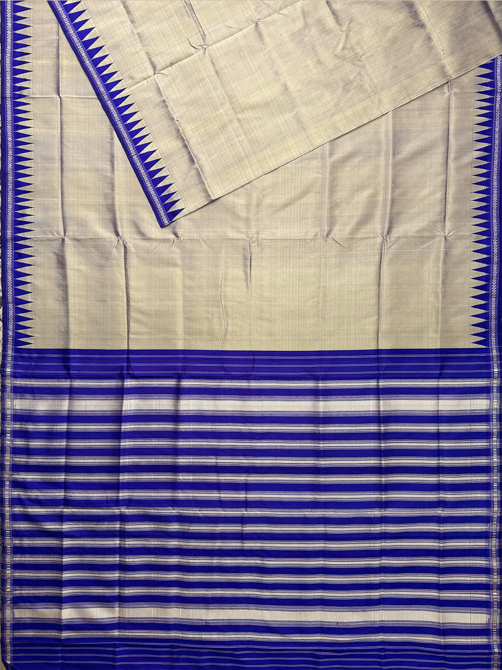 Silver and Royal Blue Handloom Berhampuri Pure Silk Patta Saree