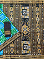 Sky Blue and Green Pure Silk Handloom Khandua Patta Saree with Swastik Design
