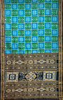 Sky Blue and Green Pure Silk Handloom Khandua Patta Saree with Swastik Design