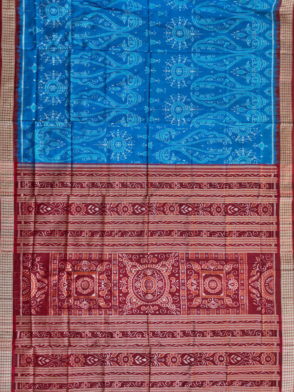 Sky Blue and Maroon Pure Sambalpuri Silk Handloom Saree