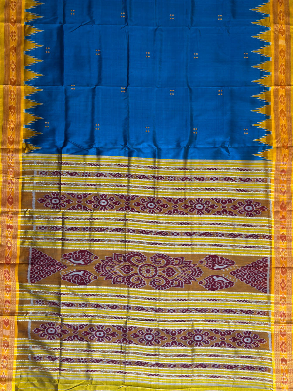 Sky Blue and Yellow Handloom Khandua Patta Saree