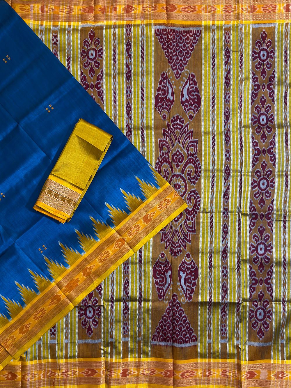 Sky Blue and Yellow Handloom Khandua Patta Saree