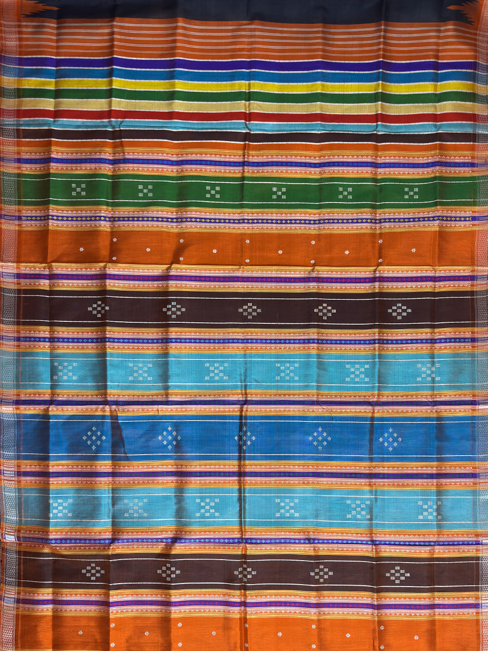 Slate Black and Orange Double Pallu Handloom Berhampuri Pure Silk Patta Saree