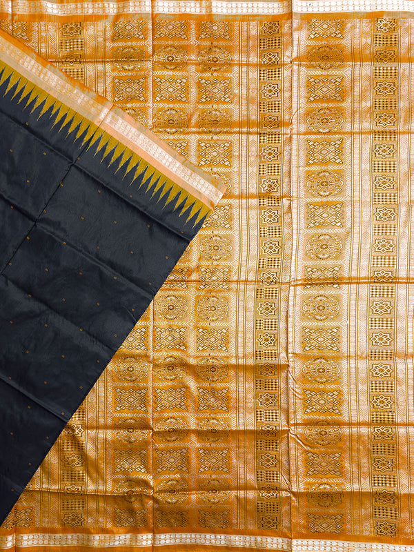 Slate Black and Yellow Pure Sambalpuri Silk Handloom Saree