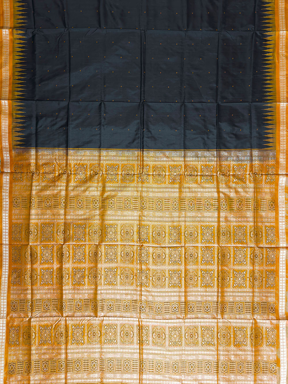Slate Black and Yellow Pure Sambalpuri Silk Handloom Saree
