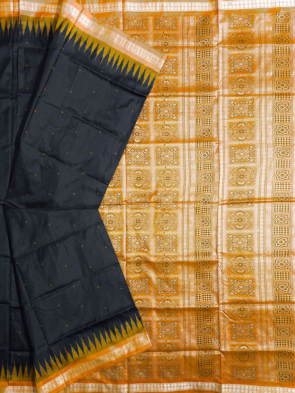 Slate Black and Yellow Pure Sambalpuri Silk Handloom Saree