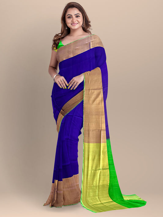 Solid Navy Blue and Green Pure Silk Uppada Handloom Saree