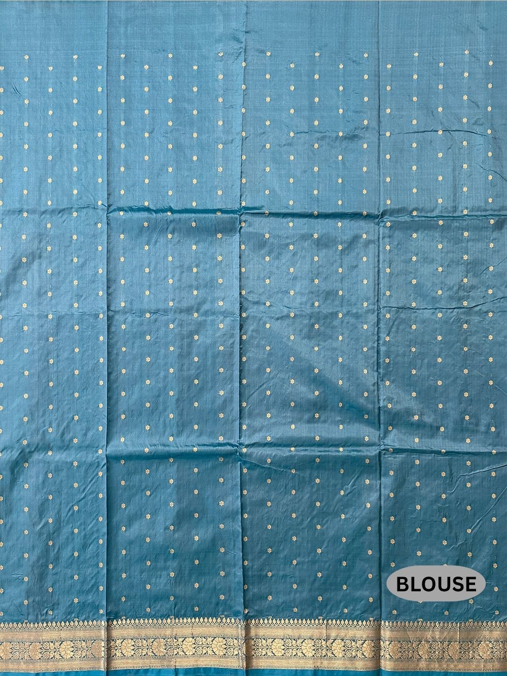 Steel Blue Pure Katan Silk Banarasi Handloom Saree with All Over Kadua Motifs