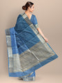 Steel Blue Pure Katan Silk Banarasi Handloom Saree with All Over Kadua Motifs