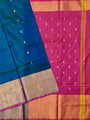 Teal Blue and Pink Pure Silk Uppada Handloom Saree with Buttas and Broad Border