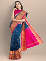 Teal Blue and Pink Pure Silk Uppada Handloom Saree with Buttas and Broad Border