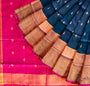Teal Blue and Pink Pure Silk Uppada Handloom Saree with Buttas and Broad Border