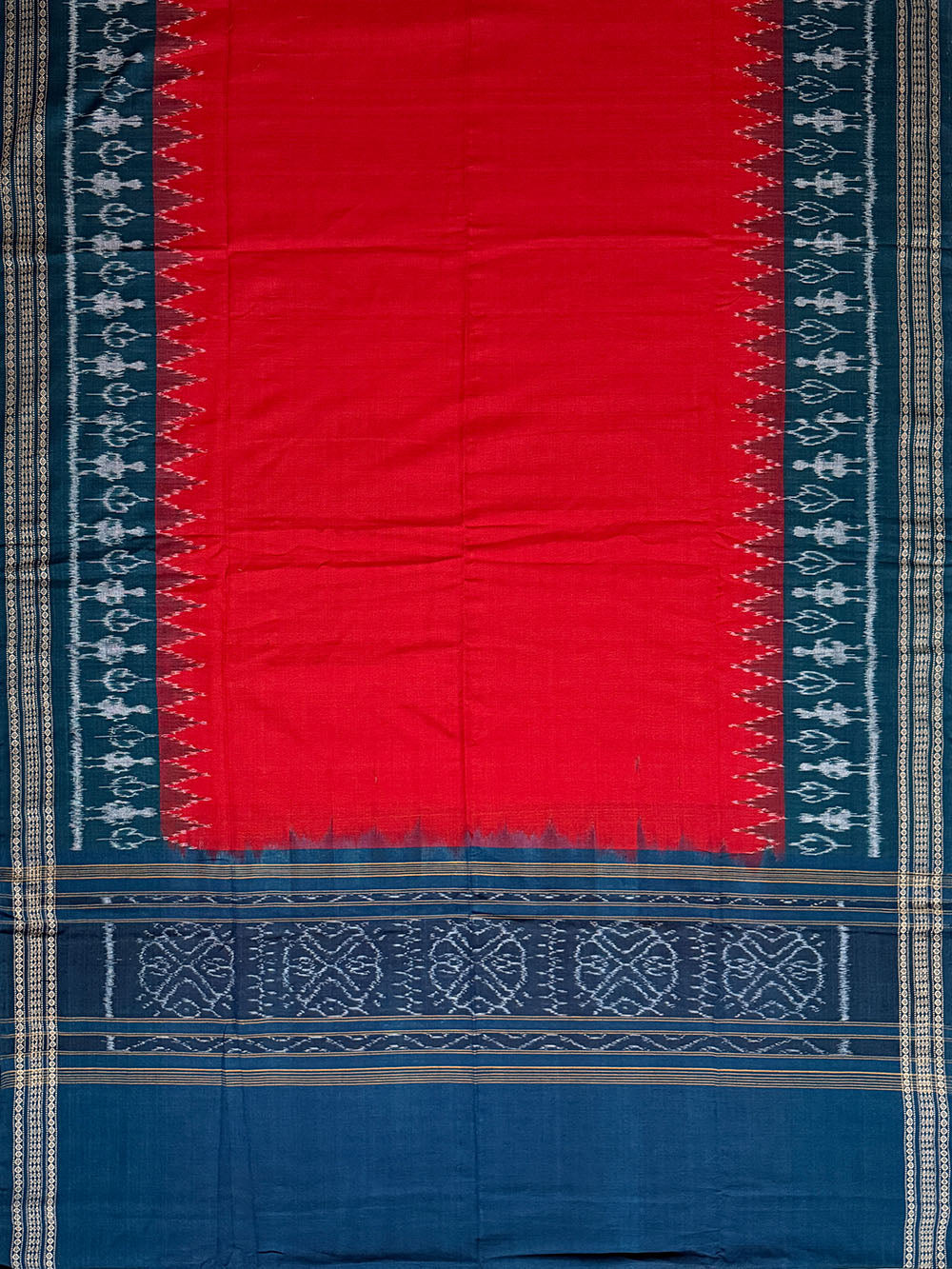 Teal Blue and Red Sambalpuri Handloom Cotton Dress Material