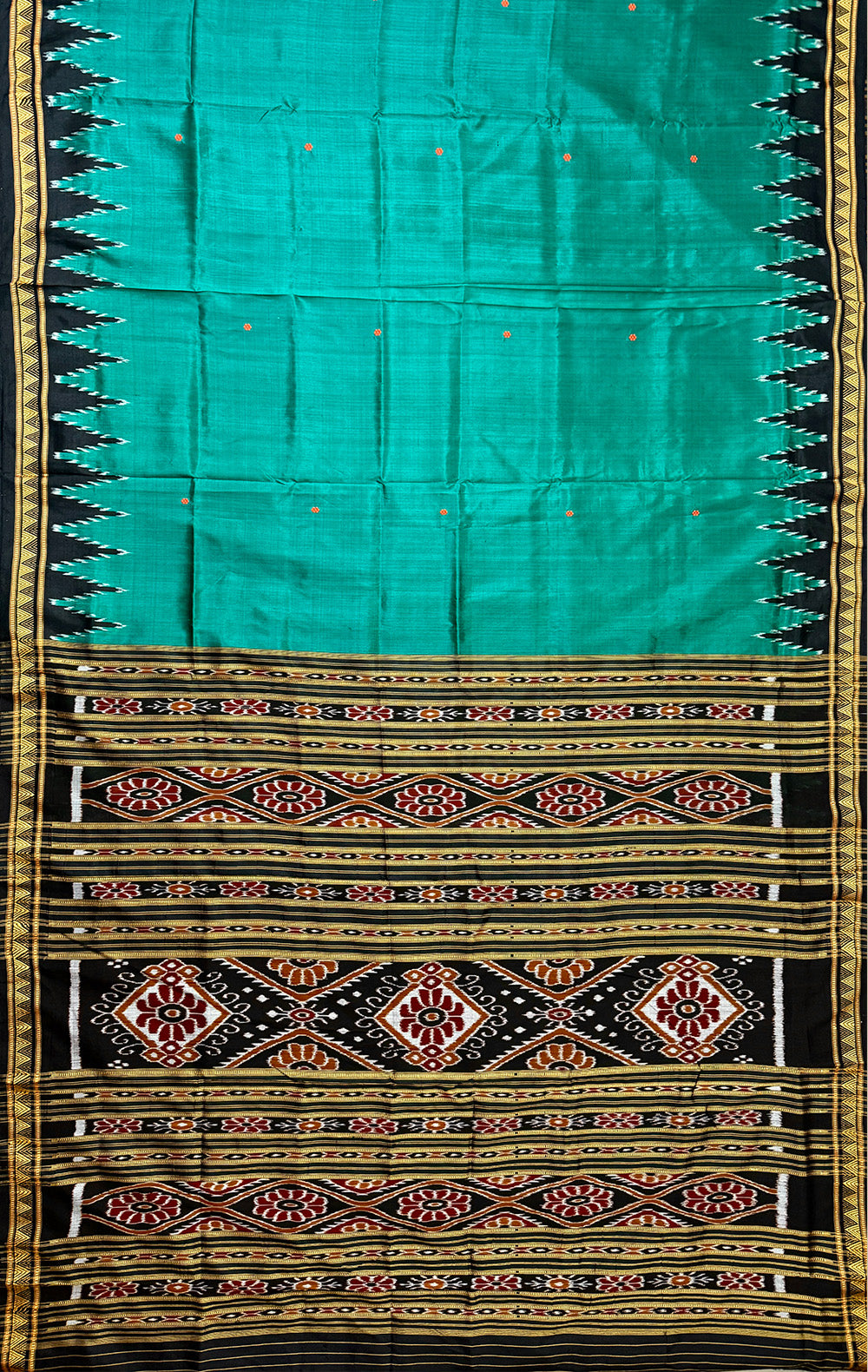 Teal Green Patli Pure Silk Handloom Khandua Patta Saree