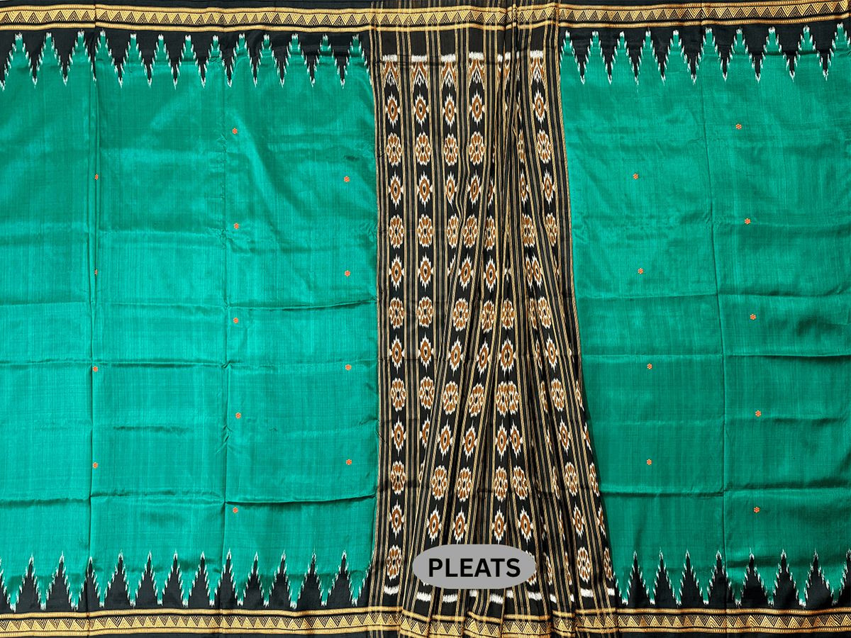 Teal Green Patli Pure Silk Handloom Khandua Patta Saree