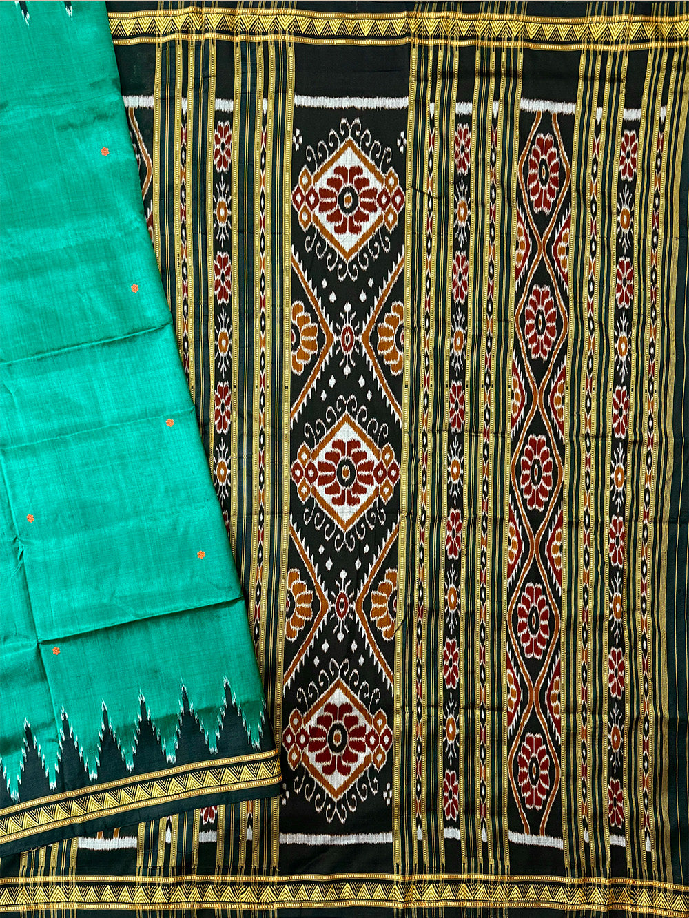 Teal Green Patli Pure Silk Handloom Khandua Patta Saree