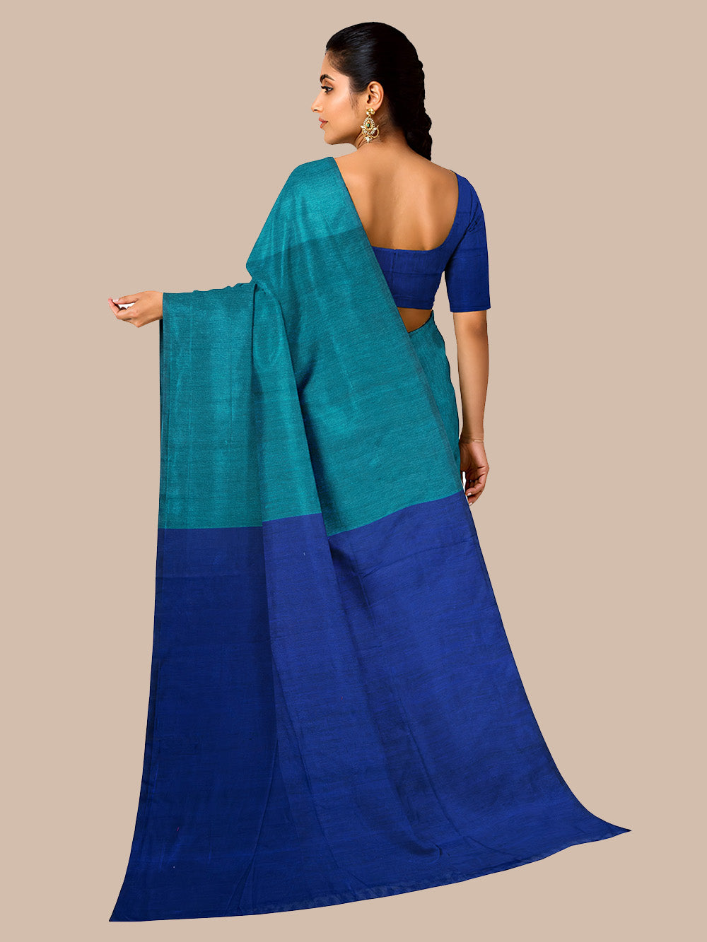 Teal and Blue Khadi Cotton Handloom Saree