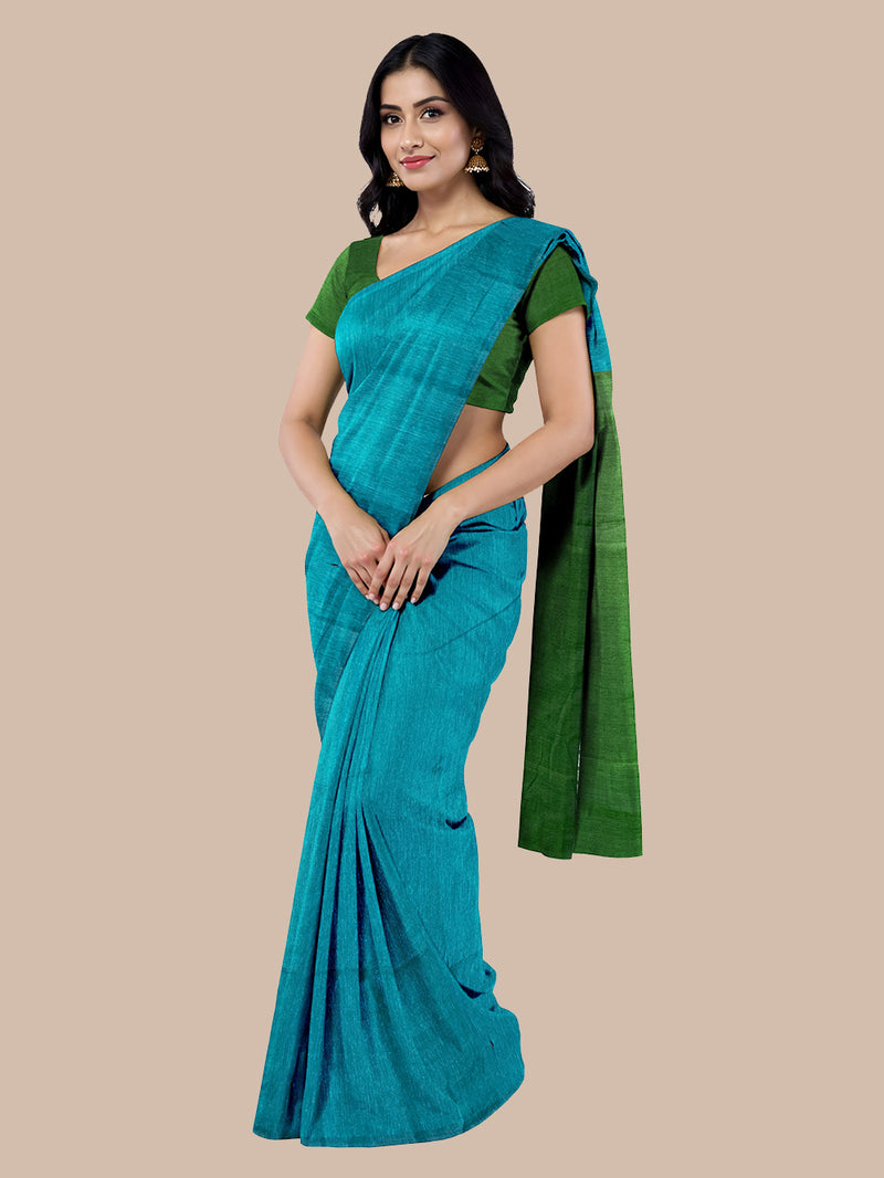 Teal and Green Khadi Cotton Handloom Saree