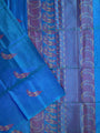 Turquoise Blue Pure Silk Kanjivaram Handloom Saree with Leaf Motifs