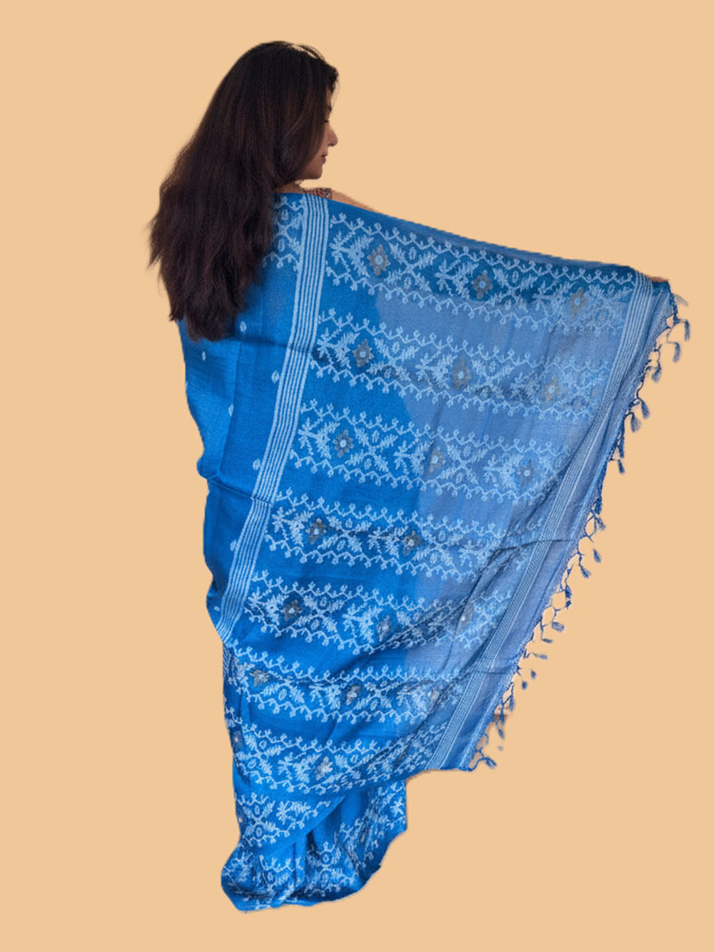 Turquoise Blue Pure Silk Tussar Handloom Saree