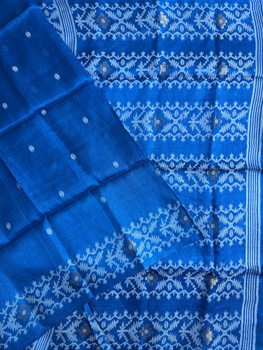 Turquoise Blue Pure Silk Tussar Handloom Saree