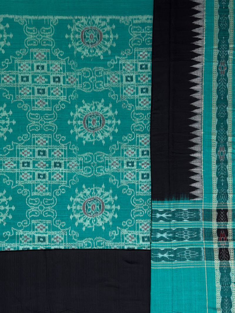 Turquoise and Black Sambalpuri Handloom Cotton Dress Material