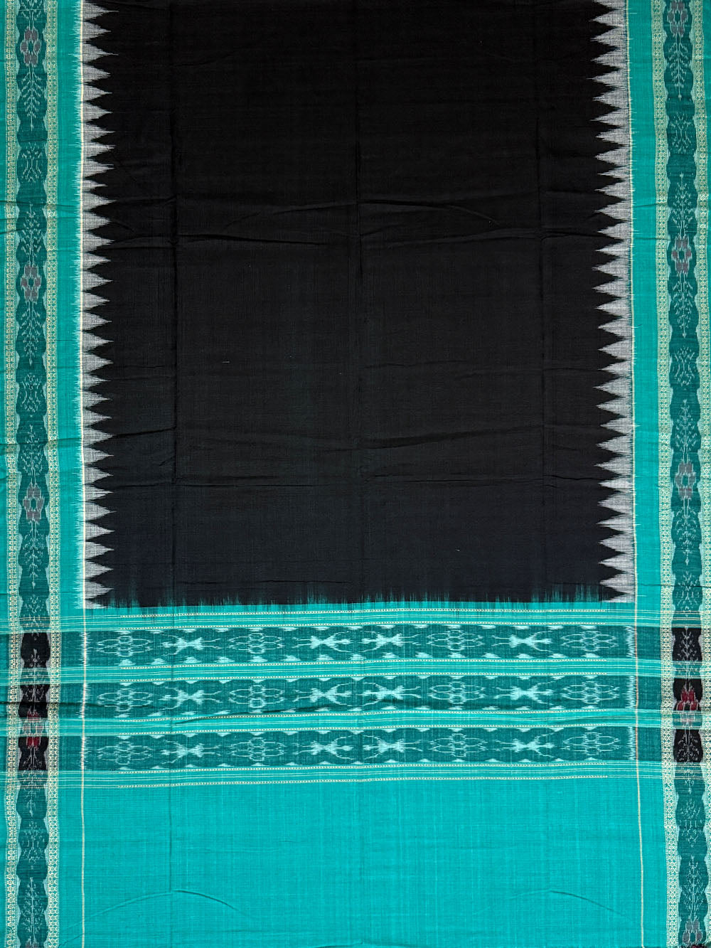Turquoise and Black Sambalpuri Handloom Cotton Dress Material