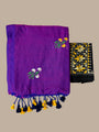 Violet Cotton Handloom Saree with Black Contrast Kantha Stitch Blouse