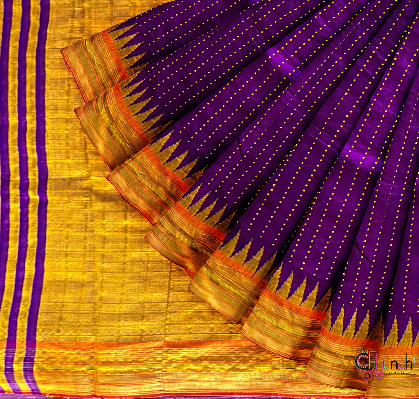 Violet and Yellow Pure Raw Silk Handloom Saree