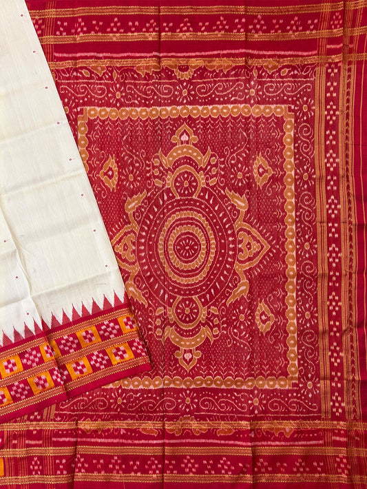 White Pure Silk Handloom Khandua Patta Saree with Pasapalli Border