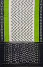 White, Black and Green Pochampally Mercerised Cotton Handloom Saree in Ikkat Pattern