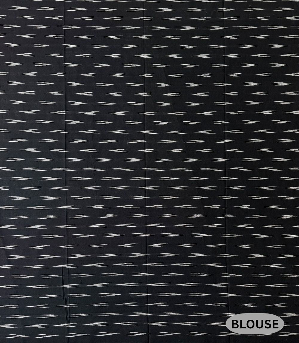White, Black and Pink Pochampally Mercerised Cotton Handloom Saree in Ikkat Pattern