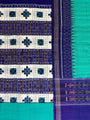 White, Blue and Turquoise Pasapalli Pattern Sambalpuri Handloom Cotton Dress Material