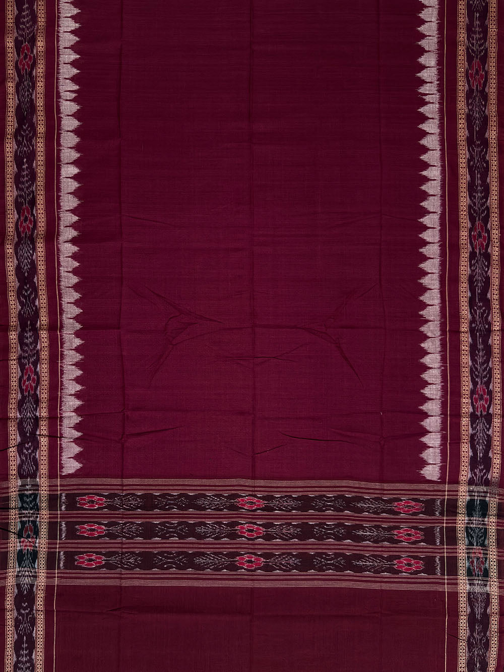 White and Maroon Ashwini Pattern Sambalpuri Handloom Cotton Dress Material