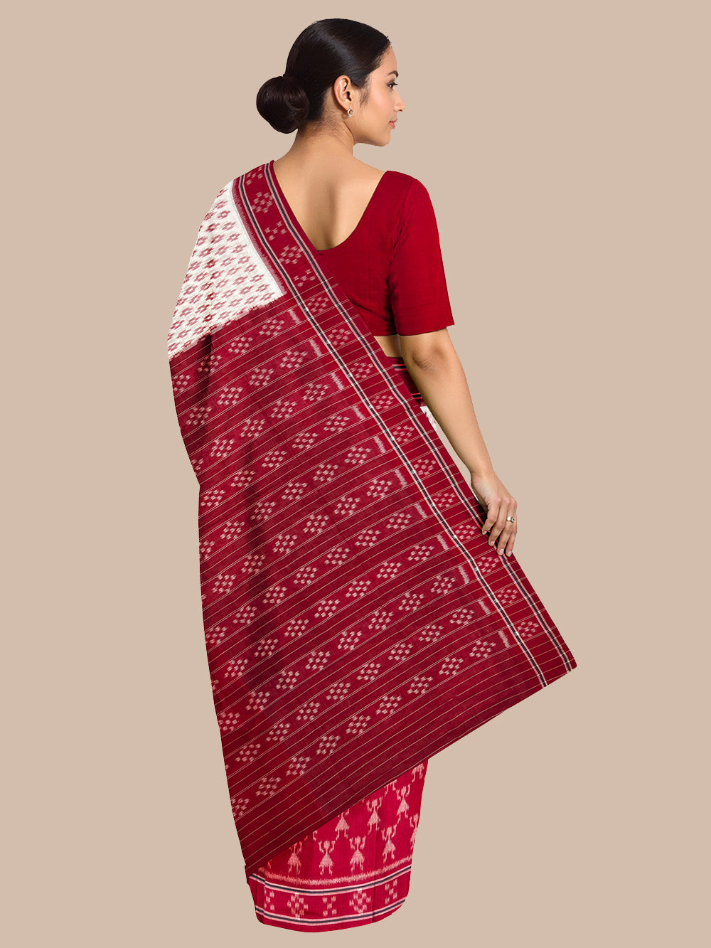 White and Red Handloom Cotton Sambalpuri Saree