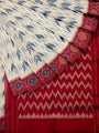 White and Red Pochampally Mercerised Cotton Handloom Saree in Ikkat Pattern