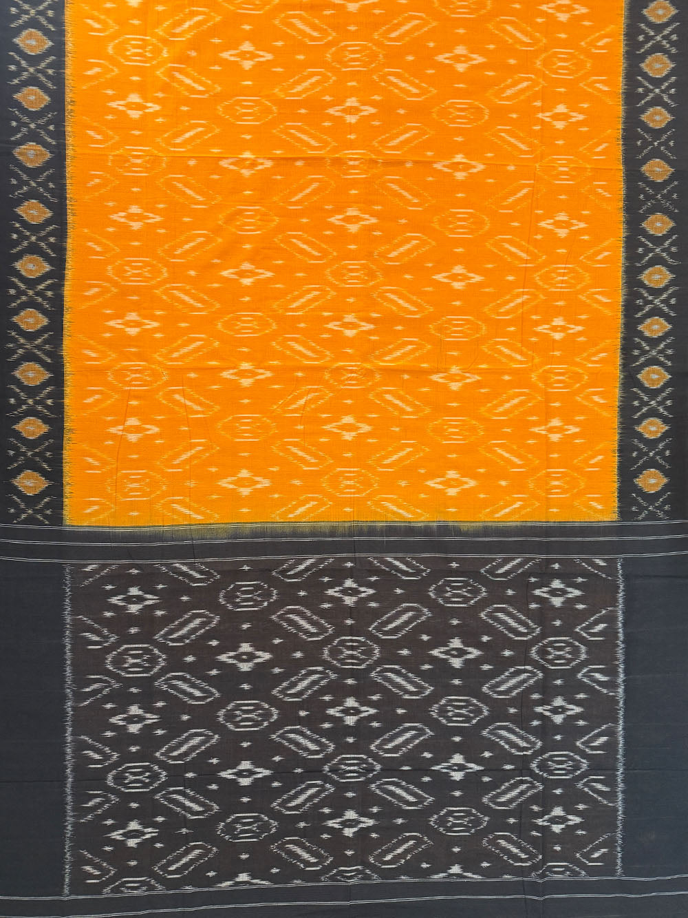 Yellow and Black Pochampally Mercerised Cotton Handloom Saree in Ikkat Pattern