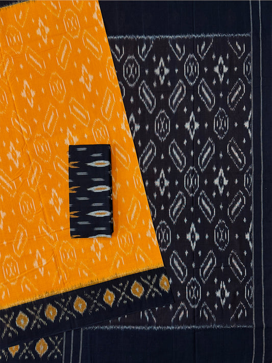 Yellow and Black Pochampally Mercerised Cotton Handloom Saree in Ikkat Pattern
