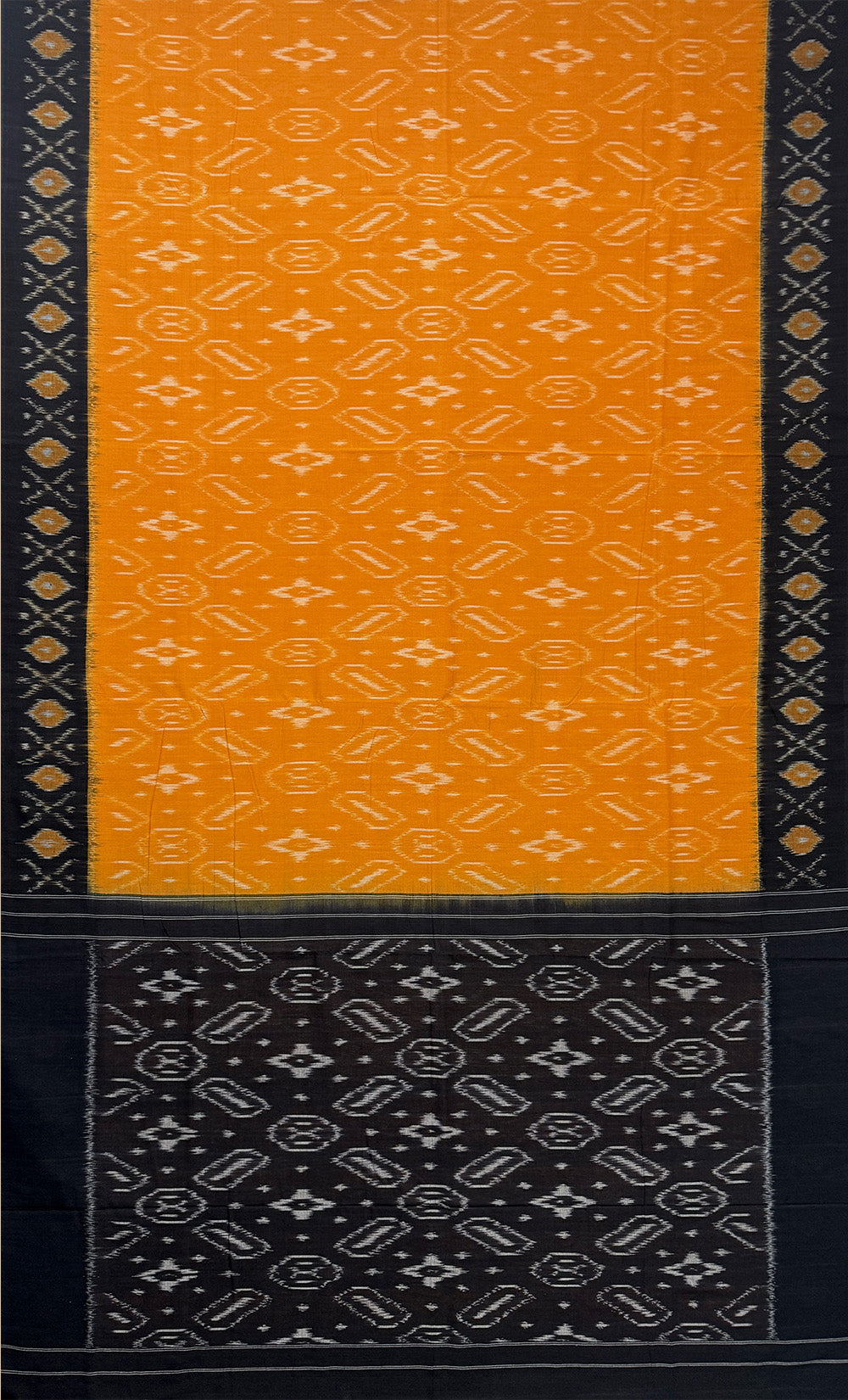 Yellow and Black Pochampally Mercerised Cotton Handloom Saree in Ikkat Pattern
