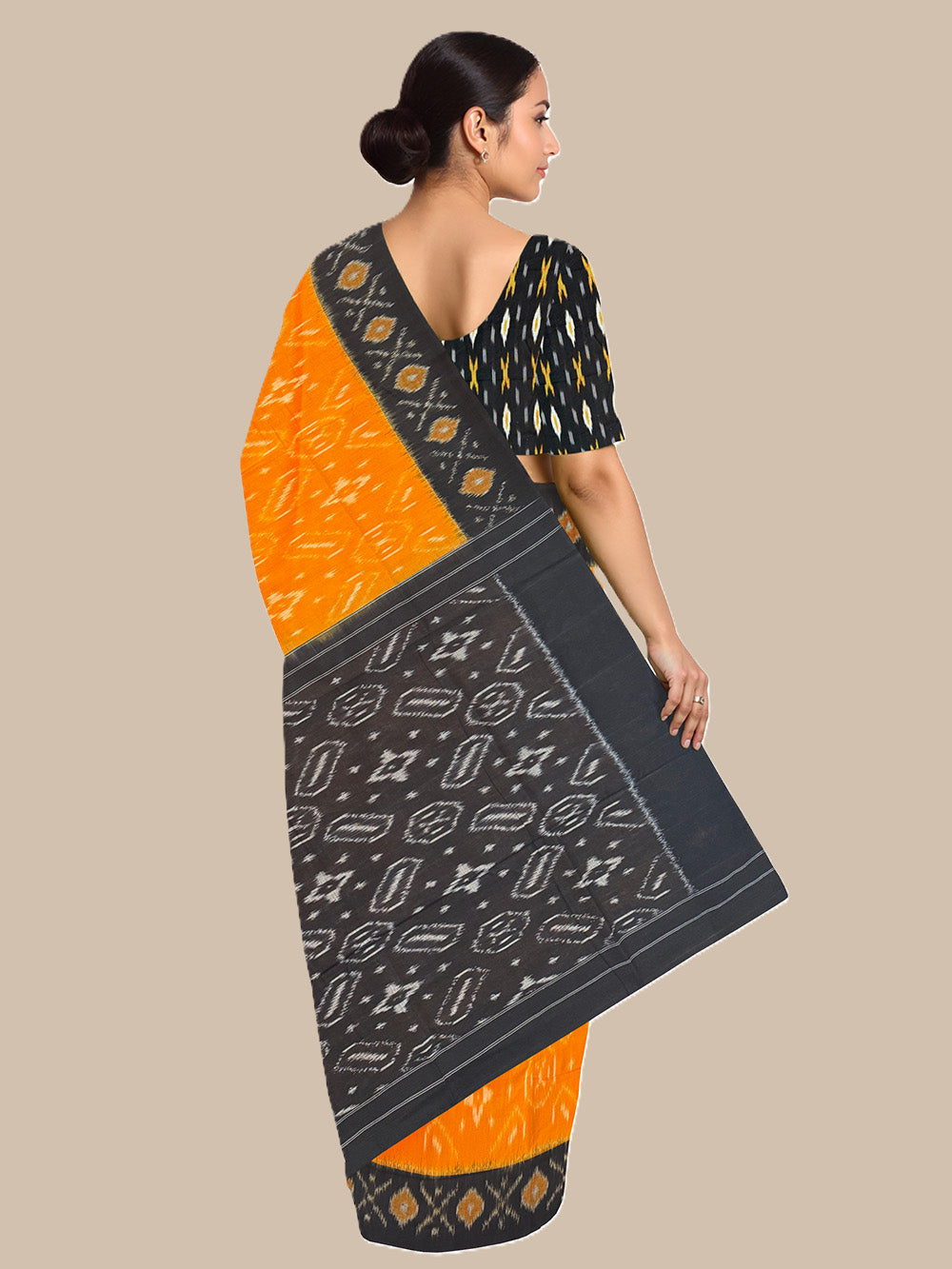 Yellow and Black Pochampally Mercerised Cotton Handloom Saree in Ikkat Pattern