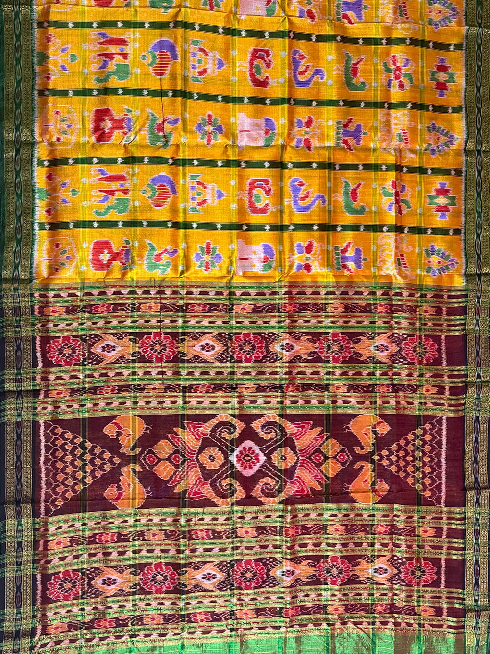 Yellow and Green Nabakothi Pure Silk Handloom Khandua Patta Saree