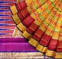 Yellow and Pink Ikkat Pattern Pure Uppada Silk Handloom Saree