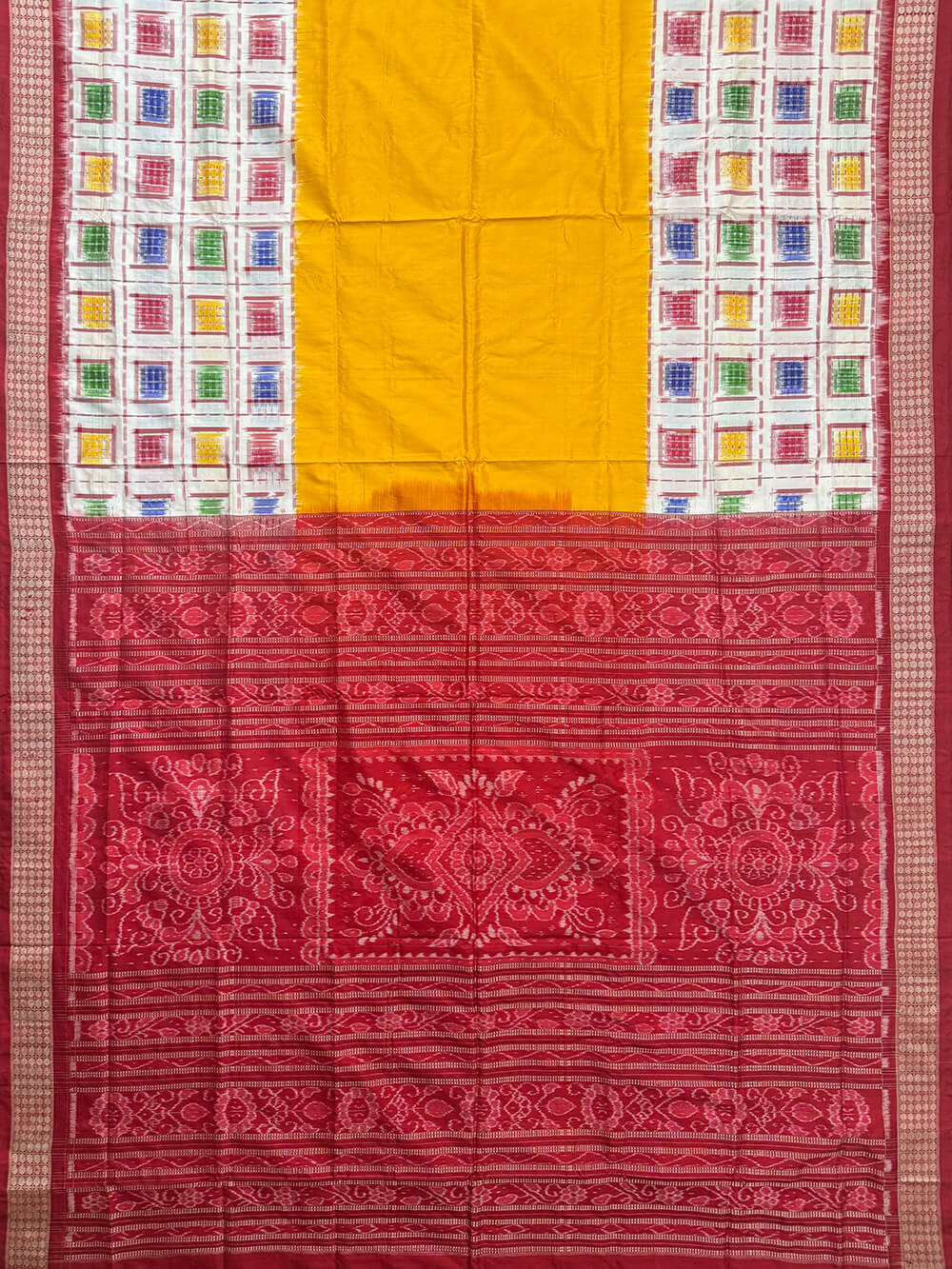 Yellow and White Aswini Pure Sambalpuri Silk Handloom Saree